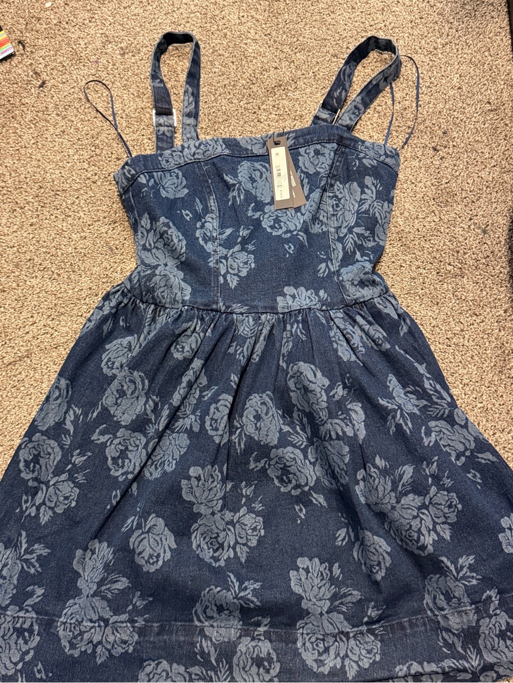 Steve Madden Navy Floral Denim Sundress with Light-Blue Jacquard